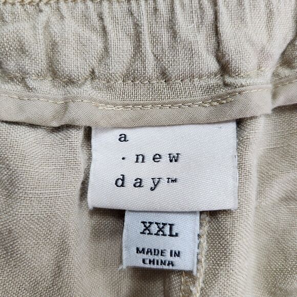 A New Day Womens Cropped Linen Pants Size XXL Wide Leg Beachy Neutral Vaca Tan - Picture 5 of 13